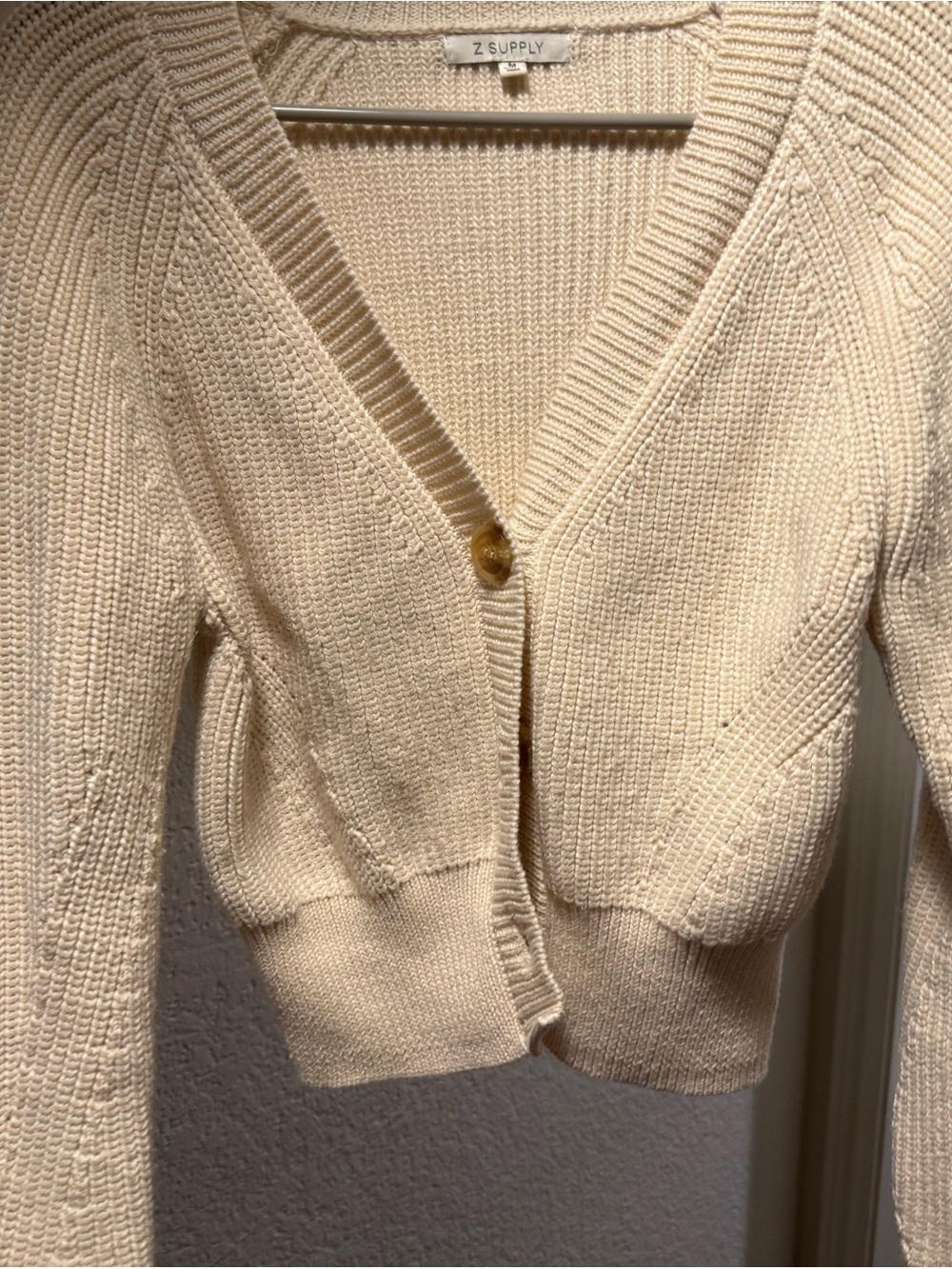 Z Supply Ivory Cropped V-Neck Knit Cardigan